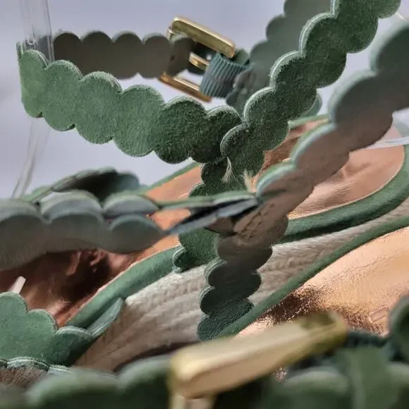 Ted Baker London Wedge Espadrille Sandal Green Suede Scallop Size 7.5 US 38 EU - Picture 10 of 12